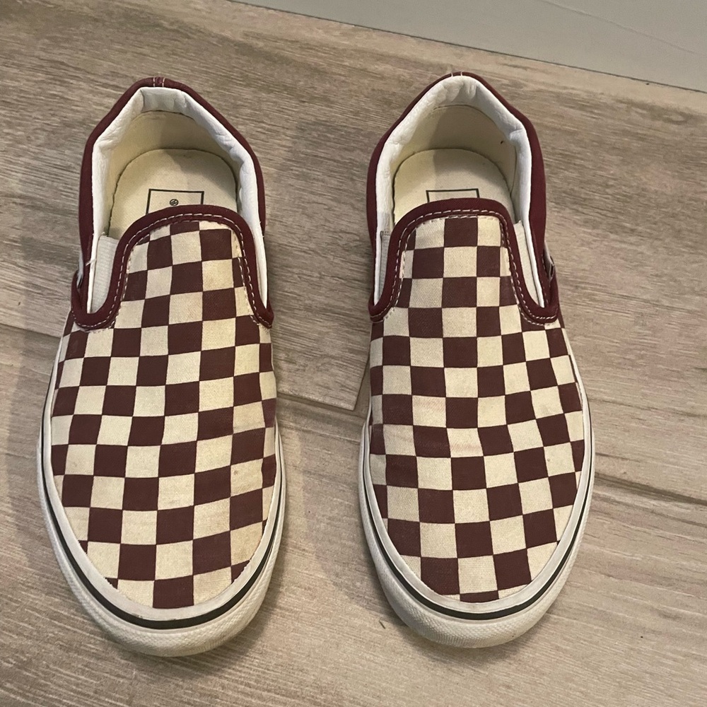 Kids Vans Maroon Checkered Slip on Sneaker